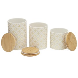 Home Basics Vescia 3 Piece Ceramic Canister Set with Bamboo Top, White