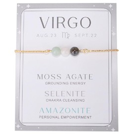 COLORFUL BLING Zodiac Bead Bracelets Healing Crystal 12 Constellation Natural Stone Chakra Stretch Adjustable Bracelets Birthstone Anxiety Relief Beaded Bracelets for Women Horoscope Jewelry-Virgo