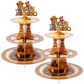 Tioncy 2 Set 3 Tier My First Rodeo Cardboard Cupcake Stand for 24 Western Cowboy Cupcake Tier Stand Dessert Tower Holder for Birthday Baby Shower Party Decoration