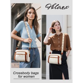 HILAEX Women's Crossbody Bag Leather Shoulder Handbags with Wide Strap Small Anti-thief Purse (Beige & Brown)