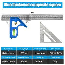 Combination Square Tool Set, Adjustable Carpenters Square Combo,7 Inch Metric Triangle Ruler,300mm Stainless Steel Roofing,Accurate Measuring Tool for Engineer Woodworking Framing,Pack of 2
