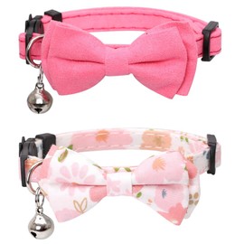 Cat Collar Breakaway with Cute Bow Tie and Bell Plaid Flower for Kitty Adjustable Safety