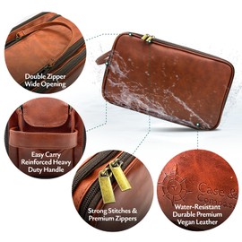 Case & Compass Large Toiletry Bag - Travel Shaving Dopp Kit for Men or Women - Water-Resistant Bathroom Organizer in Vegan PU Leather
