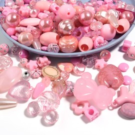 Chuyau230pcs Pink Aesthetic Acrylic Assorted Beads Cute Beads for Bracelets Acrylic Charms Kawaii Beads for Phone Strap Beads Bulk for Keychain Making Necklaces DIY Crafts