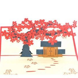 Medigy 3D Pop Up Greeting Cards Blank Cards for Most Occastions （The Hut Under the cherry tree (Red)