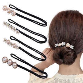 Pack of 4 Magic Hair Buns, Pearl Flowers Hair Bun Maker, Women's Doughnut Hair Bun Maker, Hair Pin Hair Bun Maker, Hair Holder, Hair Styling Tool, for Children, Girls, Women
