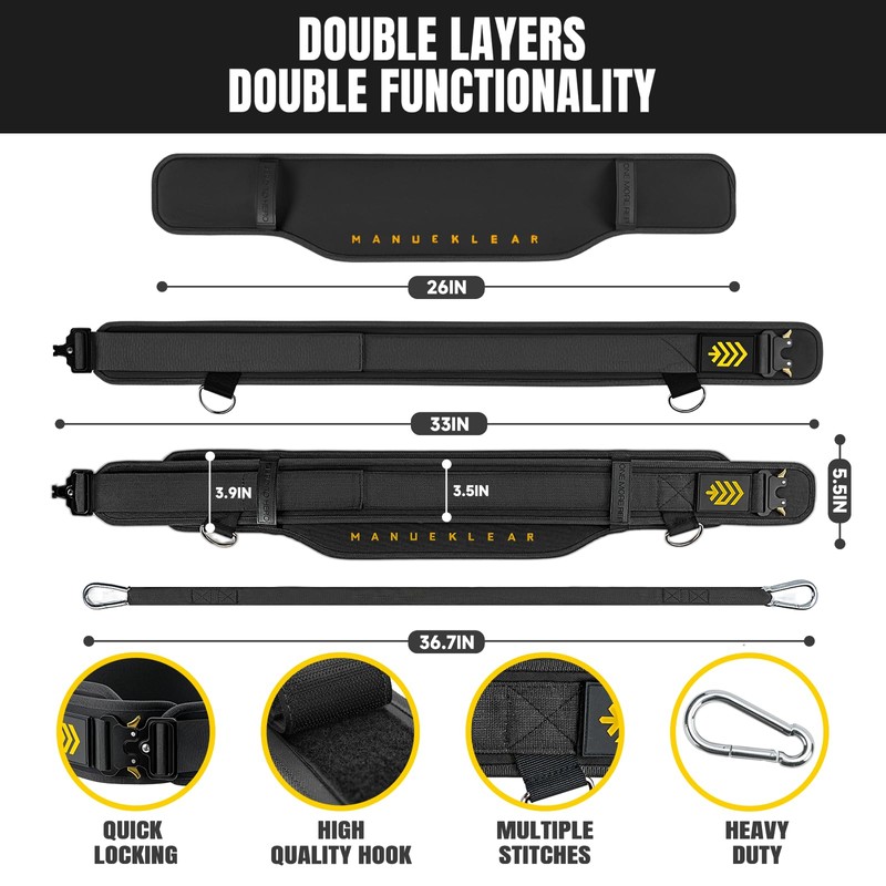 MANUEKLEAR 2-in-1 Dip Belt, Double-Layer Weight Lifting Belt