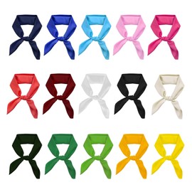 Werownsgso 15 Pieces Mixed Plain Silk Neckerchief Women Square Neck Scarf Head Wrap Bandana for Outdoor Cycling, Shopping, Travel, Decorating, Dancing, multicoloured