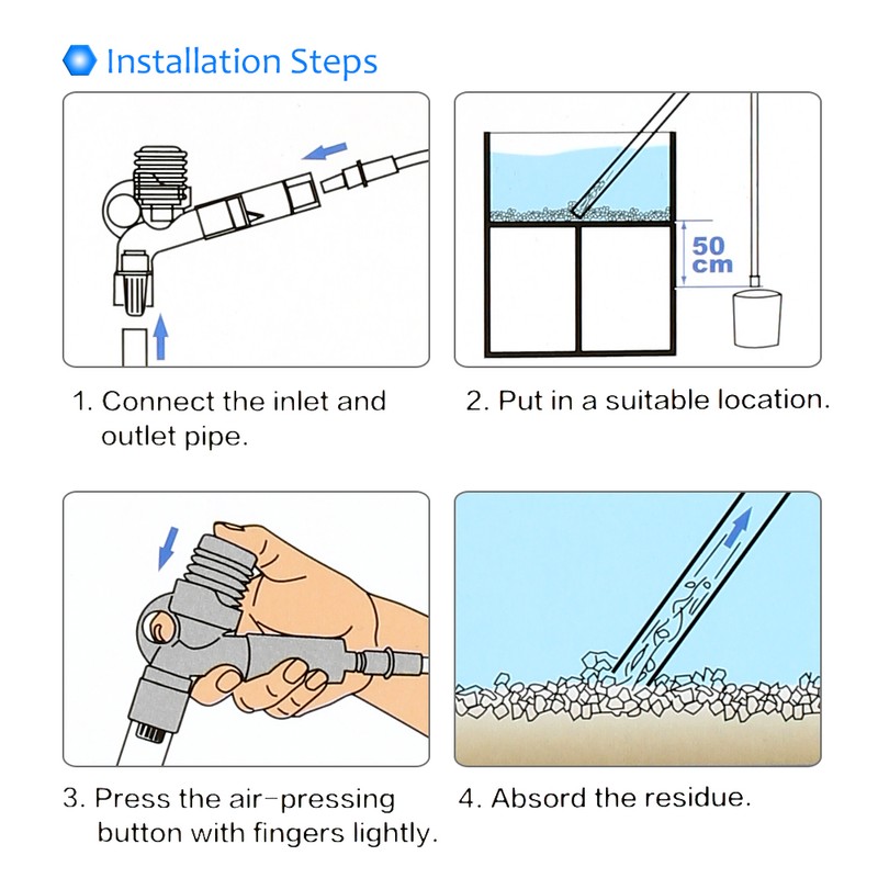 HugeSun Manual Air-pressing Aquarium Fish Tank Water Changer Gravel Cleaner