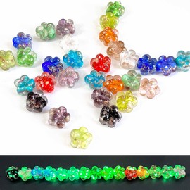 Artsy Crafts 30 Pcs Assorted Glow in The Dark Firefly Beads 10mm European Lampwork Luminous Glass Beads for Jewelry Making Charm Bracelet Necklace Earrings Crafts (Flower - Mix)