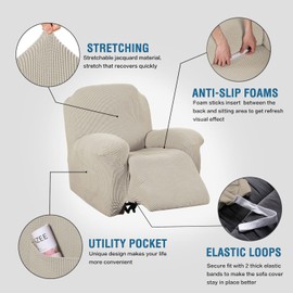 H.VERSAILTEX Super Stretch Recliner Cover Recliner Couch Covers Recliner Chair Cover Form Fitted Non Slip Reclining Slipcovers for Standard Large Recliner, Soft Thick (1 Pack, Island Fossi)