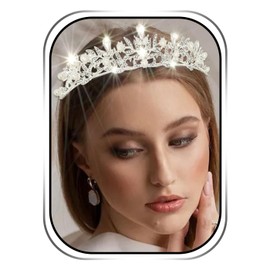Urieo Silver Rhinestone Tiara Crown Bridal Pearl Queen Crown Crystal Tiaras Wedding Pageant Hair Accessory for Women