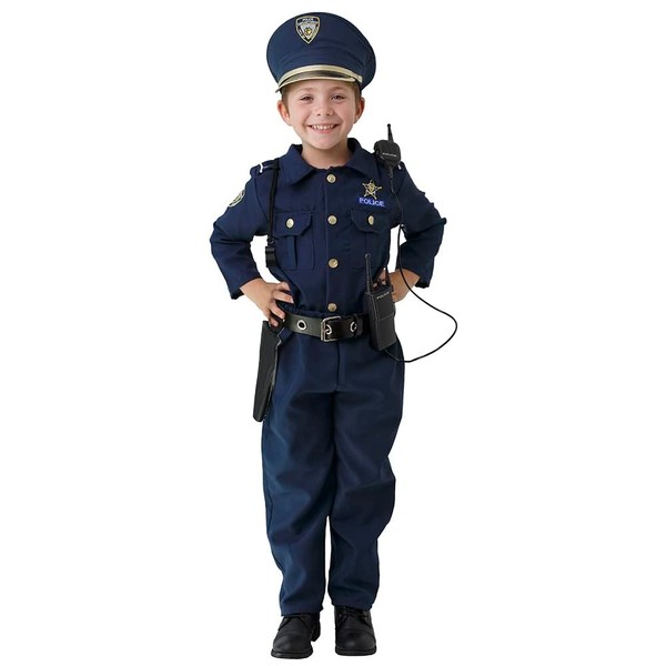 Dress Up America Deluxe Police Dress Up Costume Set - Includes Shirt, Pants, Hat, Belt, Whistle, Gun Holster and Walkie Talkie (T2),Blue,T2
