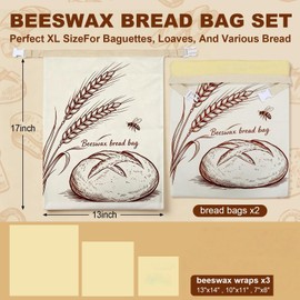 2-Pack Beeswax Bread Bags & 3 Wraps for Sourdough & Homemade – Fold Buckle