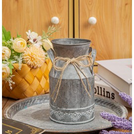 TIMRIS Vintage Galvanized Milk Can, Farmhouse Decorative Flower Pitcher Vase, Rustic French Country Metal Jug for Flowers,7.2'' H