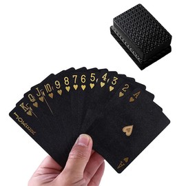 Plastic Magic Playing Cards, Black, Gold, PVC, Waterproof, Abrasion Resistant, Gathering, Games, Storage Case Included, Magic, Black Gold [54 Cards (Set of 1)