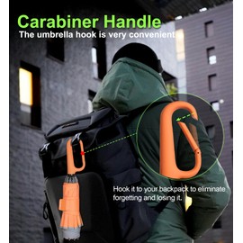 TUMAAOTU Compact Inverted Umbrella with Carabiner Clip Handle – Travel Umbrella Windproof Strong, Reverse Umbrellas for wind rain, Auto Open Close, 10 Rib Durable Frame for Women Men (Orange)