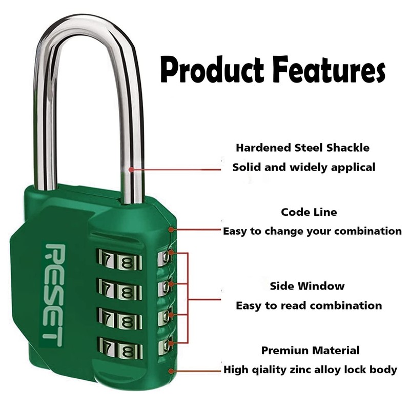 RESET- 4 Digit Combination Padlock with 2.4 inch Long Shackle,