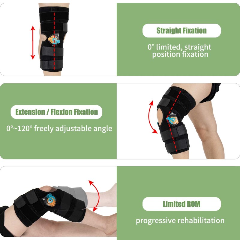 Hinged Knee Brace with Side Stabilizers ROM Knee Support Adjustable