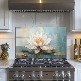 Evgosm Tempered Glass Backsplash for Kitchen， Stove Splashback, Flowers Glass Backsplash, Used for Kitchen Wall Protection and Decoration, Easy to Install and Clean. (30x18'')