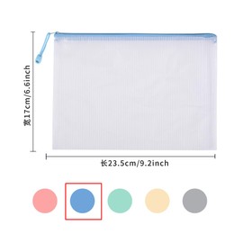Awilnax Plastic Wallets A5 Mesh Zipper Pouches File Folders Zip Wallets Ziplock Bags for School Document Supplies, Cosmetics Travel Storage Bags, Cross Stitch, Board Games Storage