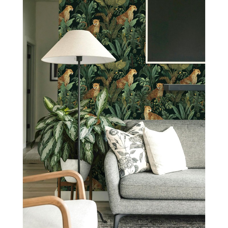 Dark Tropical Cheetah Jungle Peel and Stick Wallpaper, Self Adhesive