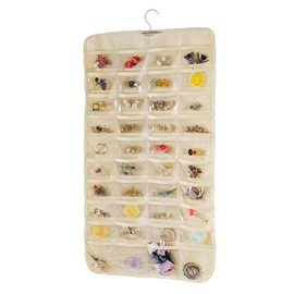 Bloss Hanging Jewelry Organizer, Double Sided 80 Pocket Jewelry Chain Storage Bag 2 Layer of Fabric Jewelry Organizer Holder for Necklace Bracelet Earring Ring Chain Knitting Tool-Black (Beige)