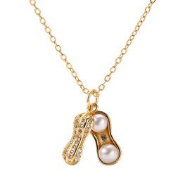 Personality Pearl Rhinestone Peanut Pendant Necklace for Women Creative Fashion Valentine'S Day Birthday Jewelry Gifts (G)