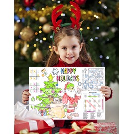D4DREAM Christmas Coloring Paper Placemats for Kids and Adults - 12pcs Disposable Placemats with Santa Coloring Activity Paper Mat for Home Table Party Craft School Activities