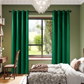 ELKCA Luxury Dark Green Velvet Window Curtain for Living Room,Grommet Top,2 Panels(Dark Green, 52" W x 84" L)