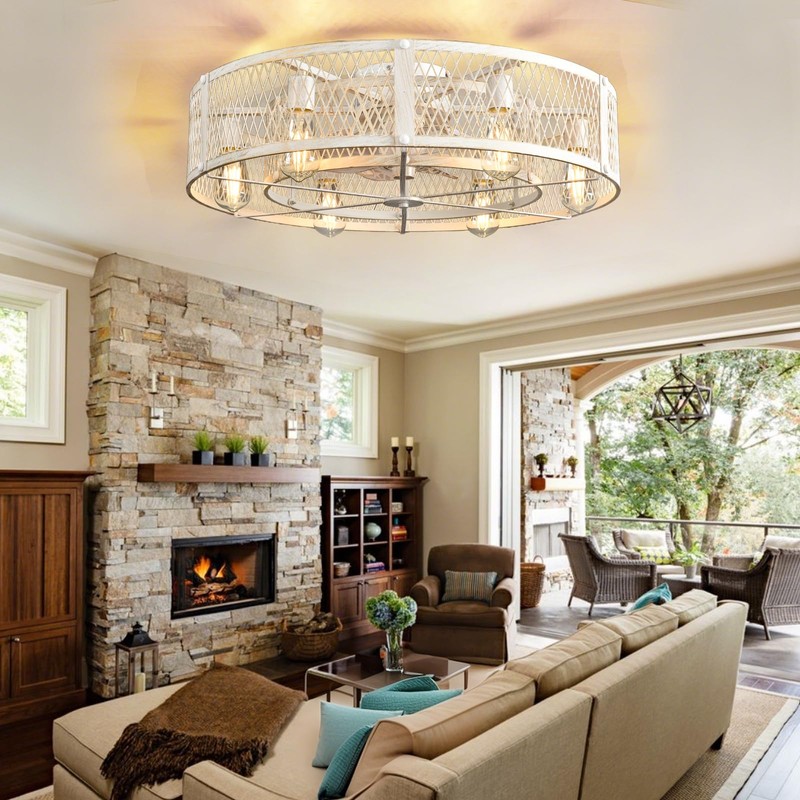 Depuley Modern Ceiling Fans with Light: Cement Flush Mount Ceiling