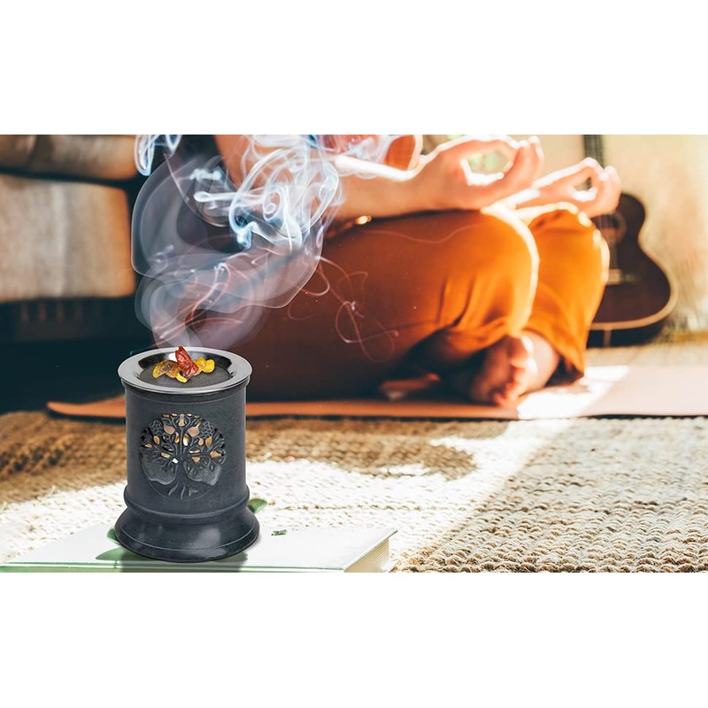 MaMeMi Incense Burner Made of SPECKSTONE [Height 10 cm, Handmade]