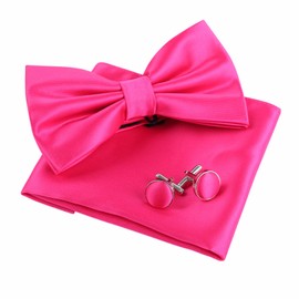 Alizeal Mens Tuxedo Bow Tie, Hanky and Cufflinks Set, Hot Pink