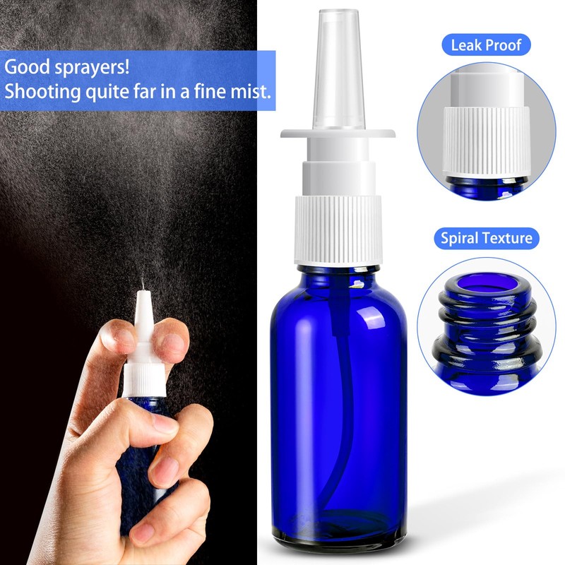 ZHWKMYP 60 Pcs Nasal Spray Bottle Empty, Blue Glass Refillable