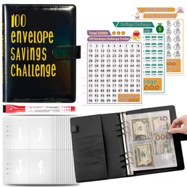 Money Saving Challenge Book, Money Saving Book for Money Challenge, Money Saving Folder A5, 100 Envelope Saving Challenge, Save €5,050 in a Fun and Easy Way (Black)