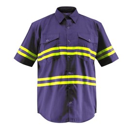 Premium High Visibility Hi Vis Reflective Safety Work Shirts - Short Sleeve (Medium, Navy Blue)