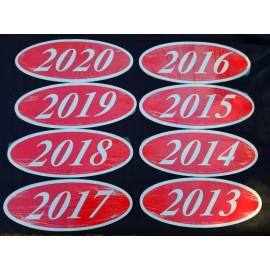 EZ Lettering Car Dealer Windshield Oval Model Year Stickers (8 packs) White and Red