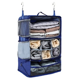 TABITORA Travel Portable Hanging Shelves Closet Organizer Packing Luggage Storage with Multifunctional and Foldable Invisible Compartment,Lightweight, for Suitcase, RV,Closet…Blue,XXL