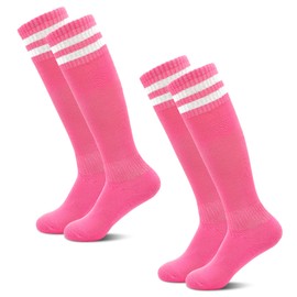 Tphon Kids Girls Soccer Socks Toddler Youth Football Socks Knee High Softball Socks for 3-6 Years Tube Socks 2 Pairs