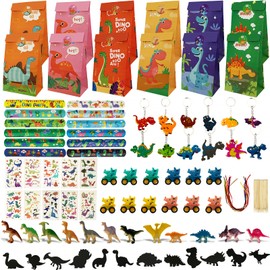 FINEASY Dinosaur Party Bag Fillers for Kids Unisex, Dinosaur Party Favors Set, Dinosaur Pinata for Kids, Dino Keychains Tattoos Ring, Birthday Gift Party Supplies for Boys Girls