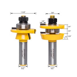 Boomway Shaker Style Rail and Stile Router Bits Set, for Cabinet Door, 1/2 Inch Shank, 3/8 Inch Cutting Depth, Up to 7/8 Inch Stock, Professional Carbide Milling Cutters for Woodworking