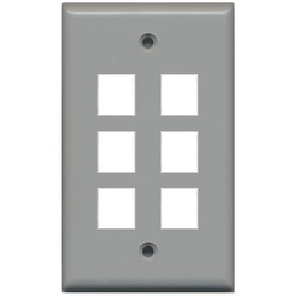 RiteAV Blank Wall Plate for Keystone Jacks - Gray 1 Gang 6 Port