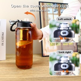 wangsdjy 34oz Glass Water Bottle with capacity Mark & Stainless Steel Tea Strainer-Large Capacity for Hot/Cold Drinks,Coffee,Tea,and Water-Includes Protective Sleeve,Perfect for Home,Office (34oz)