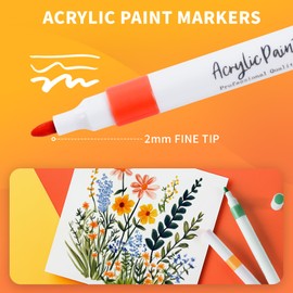 SAVZJSD 24 Colors Acrylic Paint Markers, 2mm Tip Acrylic Markers for Paper, Canvas, Rock, Garment, Woods,Glass,Ceramic, Plastic,Fabric, Painting, Steel& Art Supplies