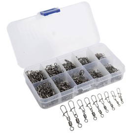 QANYEGN 210pcs Fishing Swivels Snaps Set, Snap Swivels Fishing Tackle, Stainless Steel Rolling Swivel with Safety Snaps Fishing Line Connector