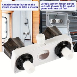 Autokemat RV Shower Faucet, Camper Shower Faucet Replacement, 4" RV Shower Valve Diverter with Dual Knobs for RV, Camper Van, Outside and Inside Bathroom Shower (White+Smoke Gray)