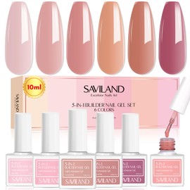 Saviland 5-in-1 Color Gel, Pink Type, 6 Colors x 0.4 fl oz (10 ml), Gel Nails, Pink Transparent, Thick Gel, Builder Gel, Beginners, Nail Repair, Hard Gel