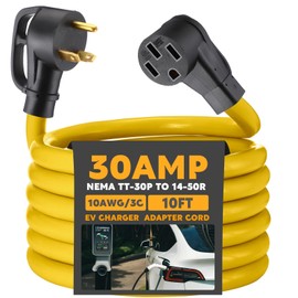 Tellegloww 10ft EV Charger Adapter Cord Compatible with NEMA TT-30P to 14-50R, 30 A RV Generator Outlet to 50 A EV for Level 2 Charging, 3 Prong to 4 Prong Power Extension Cord with Handle, ETL Listed