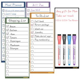 Magnetic Dry Erase White Board - Fridge Whiteboard for to Do List, Daily Menu Board, Dinner Meal Planner, Chore Chart - Grocery Shopping List Scheduled for Fefrigerator with 4 Markers - 4"x10"