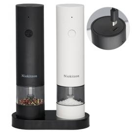 Niokitzon Electric Salt and Pepper Grinder Set,Automatic Pepper Mill with Adjustable Coarseness one-Hand Operation Salt and pepper shakers set with stand,Electric pepper grinder for Kitchen-Ideal for Gifting
